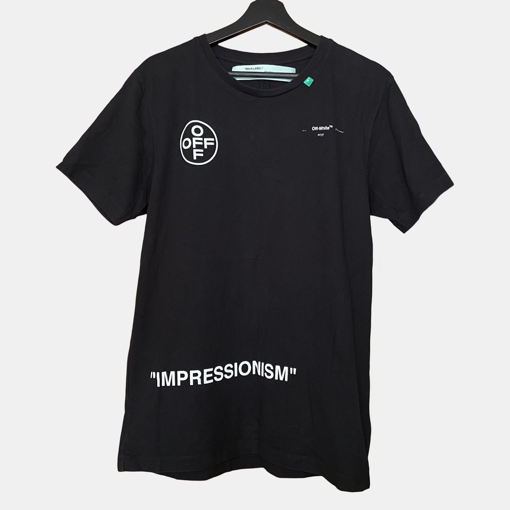 Off-White SS19 Impressionism Pink Stencil Arrows Black Tee Mens Medium T-shirt